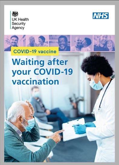 Front page of leaflet on Waiting after your COVID-19 vaccination