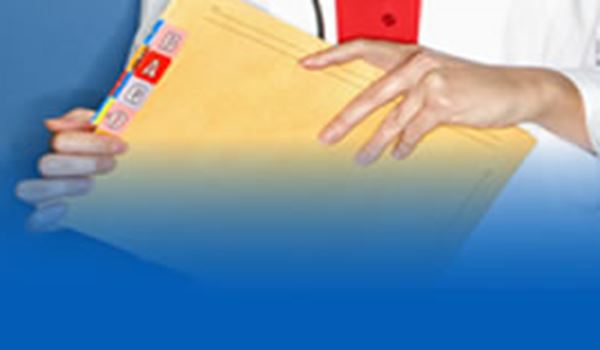 a clinician holding a file