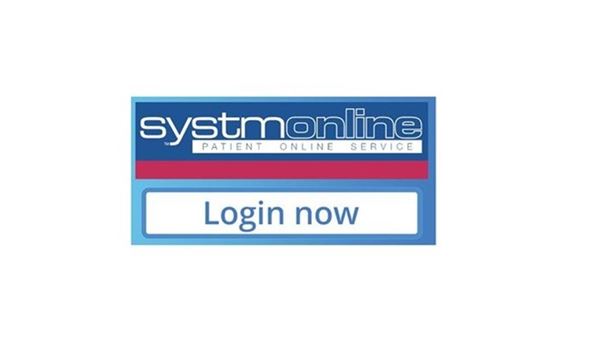 SystmOnline Patient Online Service logo and the words Login now