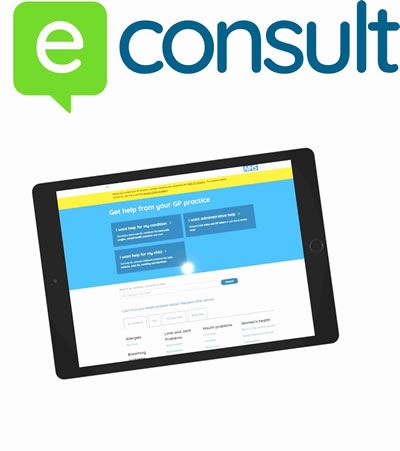 eConsult logo and a tablet with an eConsult screen