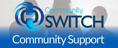 the community swithc logot and the words Community Support