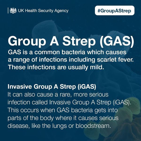 Group A Strep (GAS) is a common bacteria which causes a range of infections including scarlet fever. Theses infections are usually mild.