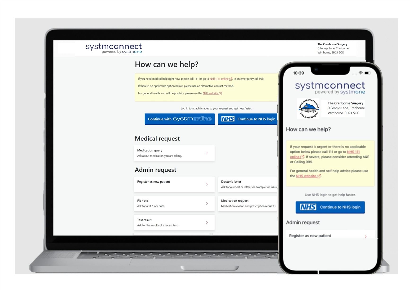 a computer screen and a mobile phone both displaying the SystmConnect home page