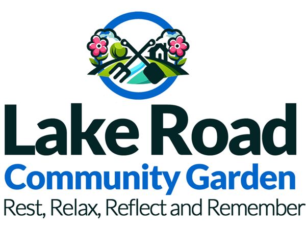 Lake Road Community Garden logo and the words Rest, Relax, Reflect and Remember