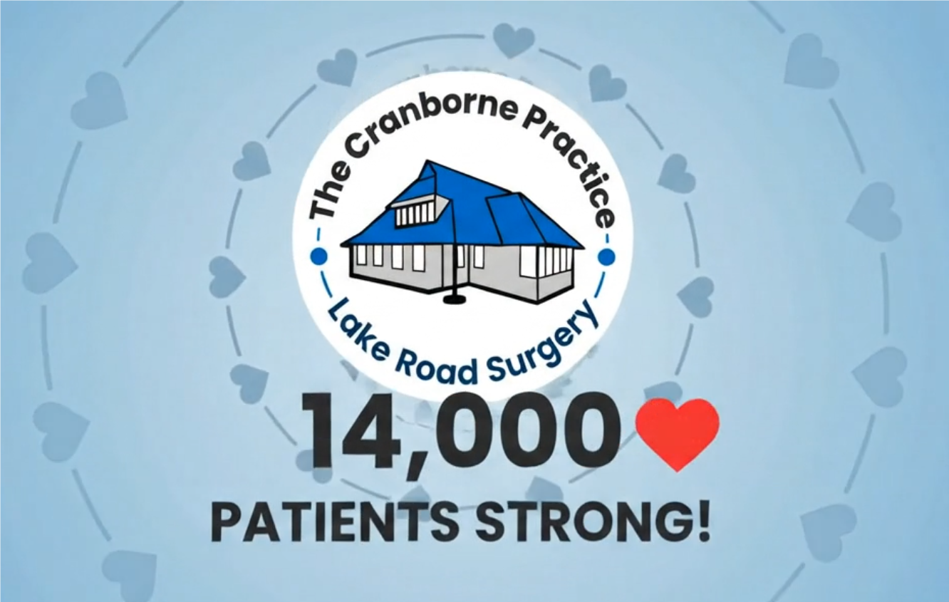 The practice logo and the words 14,000 patients strong 