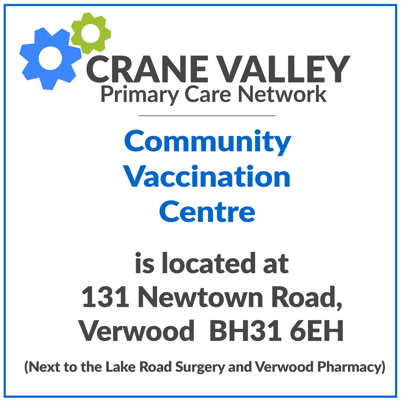 Crane Valley Vaccination Centre address
