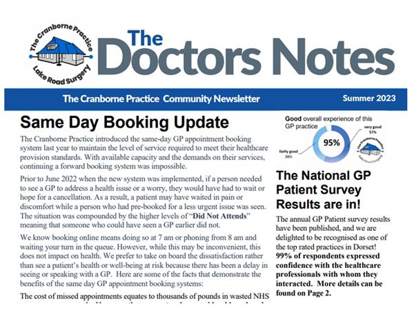 An extract of the Summer Newsletter front page