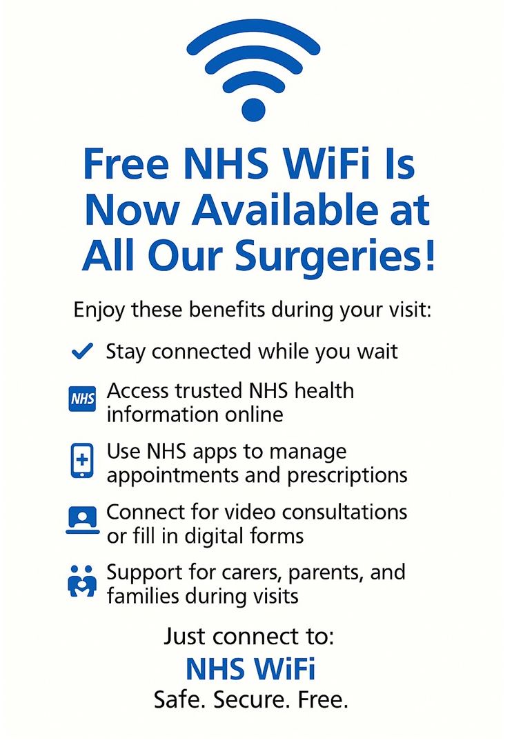 Free NHS WiFi is Now Available at All Our Surgeries!